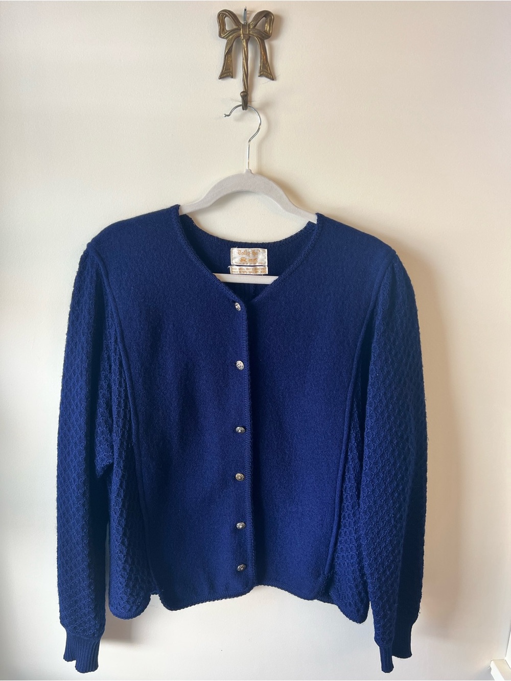 VTG Tally Ho Women’s Navy Blue 100% Boiled Wool Jacket Cardigan Large